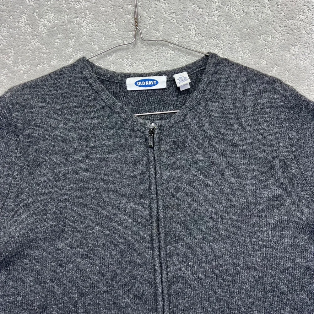 VINTAGE‎ 90s Old Navy Sweater Womens L Dark Grey 100% Lambswool Zip Up Cardigan